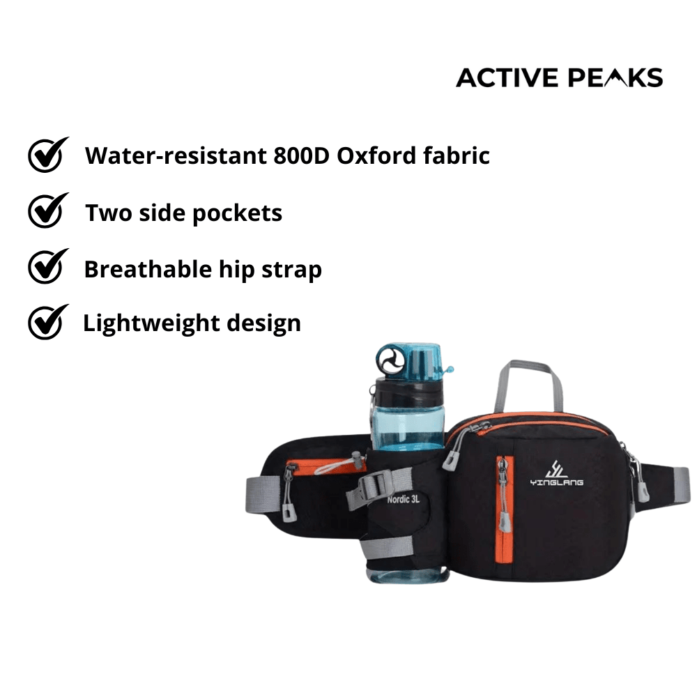 Lightweight Water - Resistant Hiking Waist Pack with Bottle Holder - Active Peaks