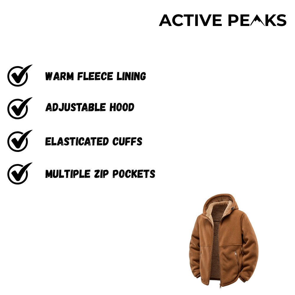 Men’s Winter Jacket with Fleece Lining and Hood - Active Peaks