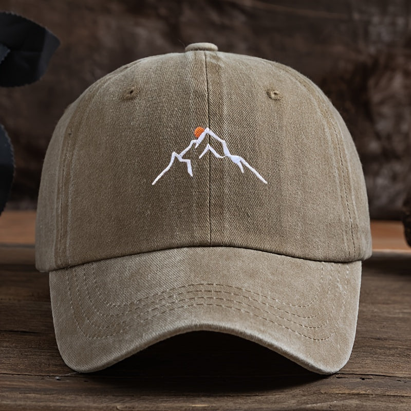 SummitShield – Adjustable Embroidered Mountain Baseball Cap for Outdoor Adventures