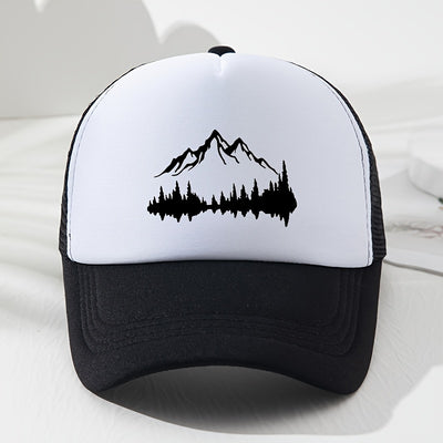 TrailStep – Adjustable & Breathable Mesh Baseball Cap with Mountain Print