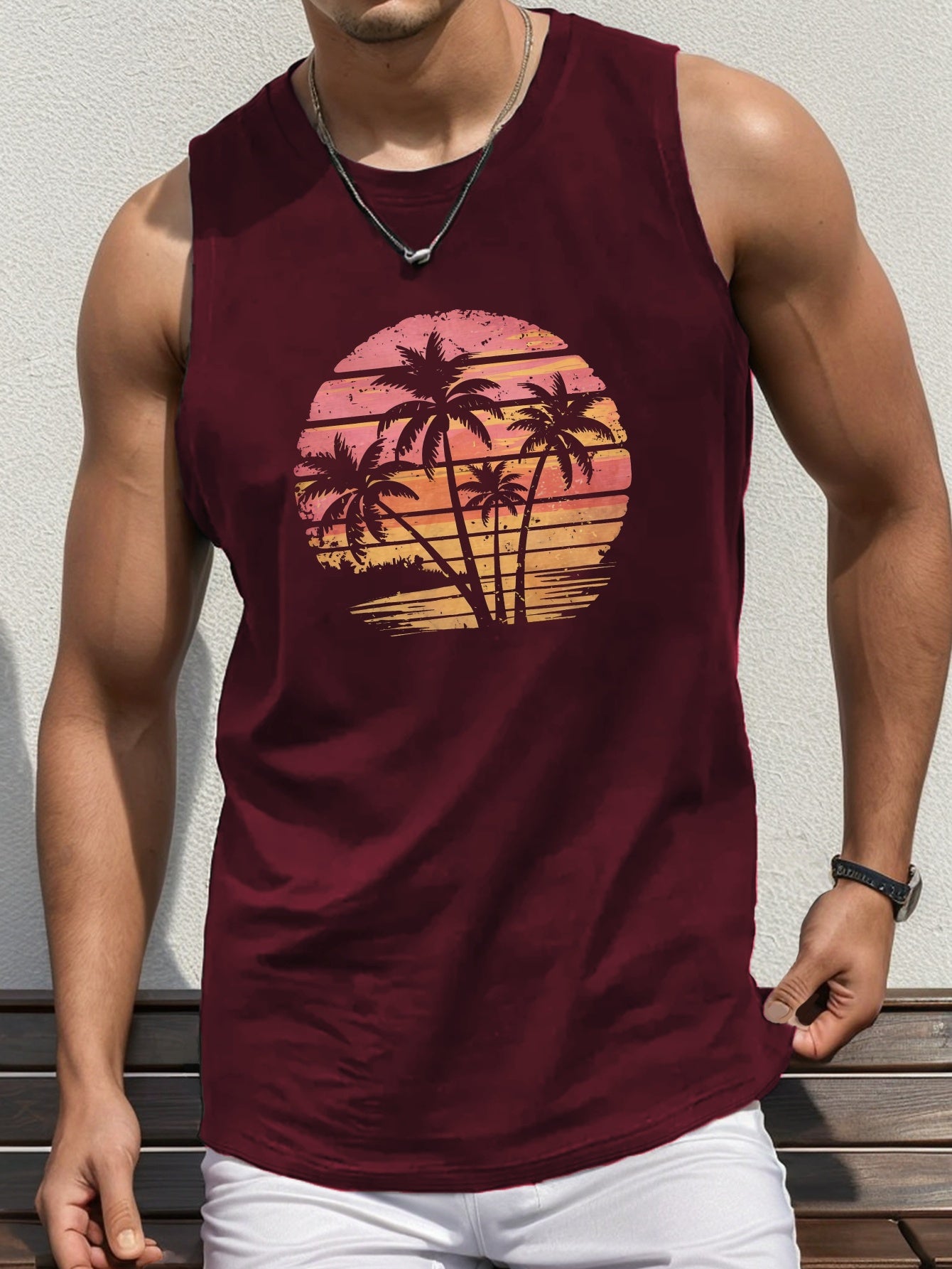 ActivePeaks – Lightweight & Breathable Men's Summer Vest with Geometric Sunset Print