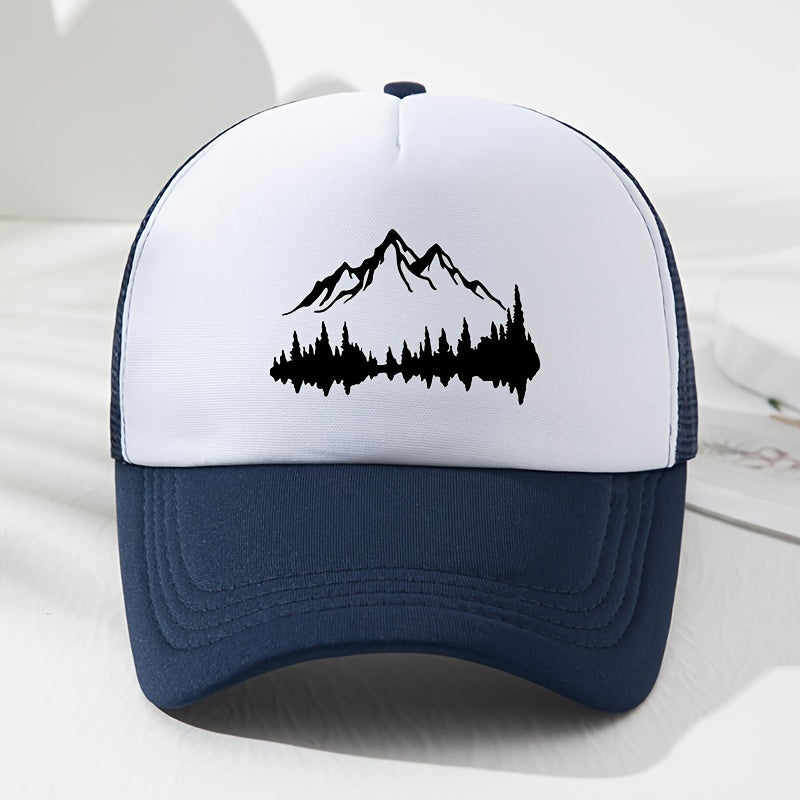 TrailStep – Adjustable & Breathable Mesh Baseball Cap with Mountain Print