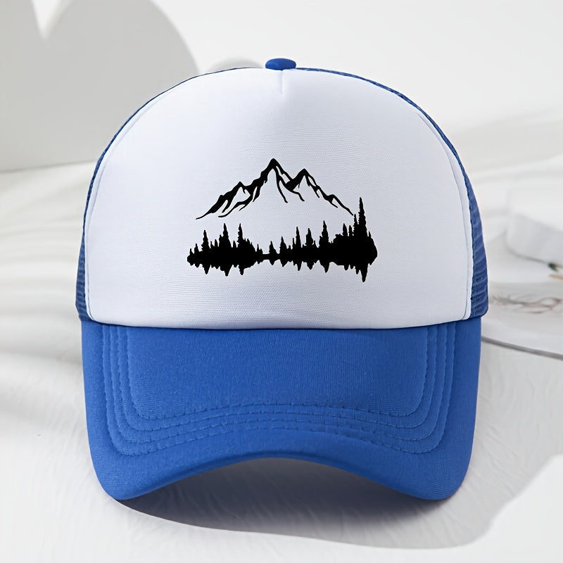 TrailStep – Adjustable & Breathable Mesh Baseball Cap with Mountain Print