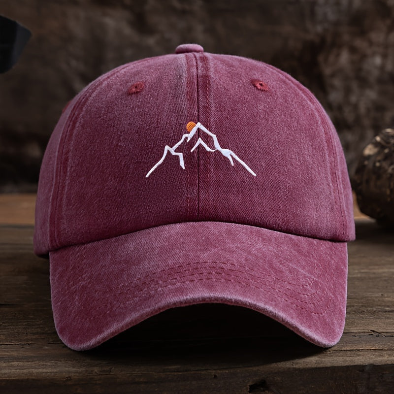 SummitShield – Adjustable Embroidered Mountain Baseball Cap for Outdoor Adventures