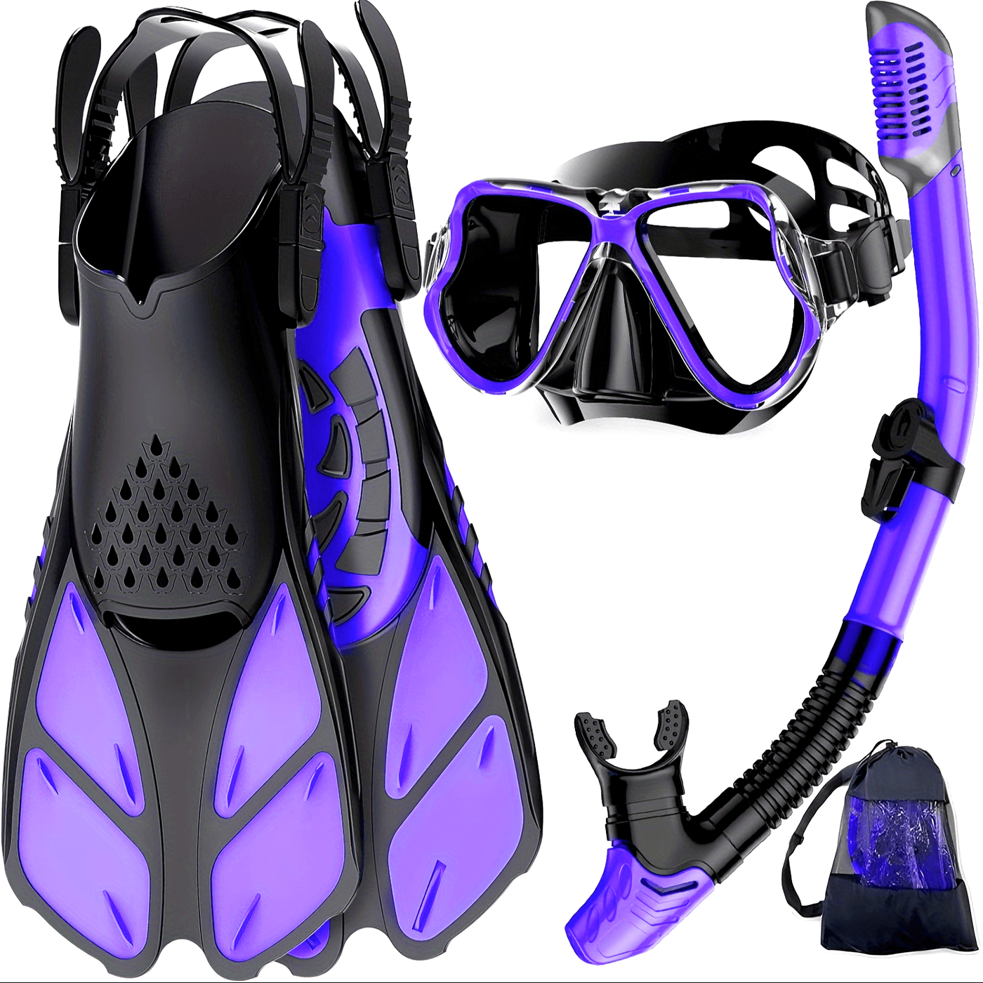 ActivePeaks – 3-Piece Snorkelling Set with Anti-Fog Mask, Snorkel & Adjustable Fins for Diving & Swimming