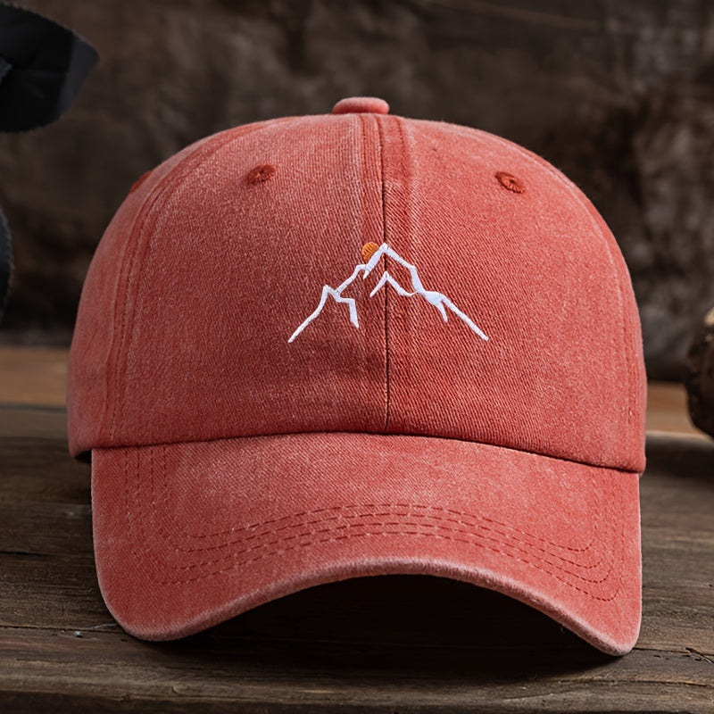 SummitShield – Adjustable Embroidered Mountain Baseball Cap for Outdoor Adventures