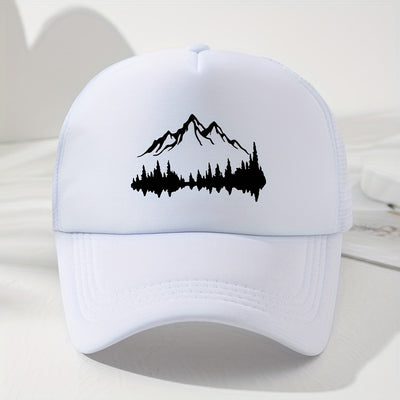 TrailStep – Adjustable & Breathable Mesh Baseball Cap with Mountain Print