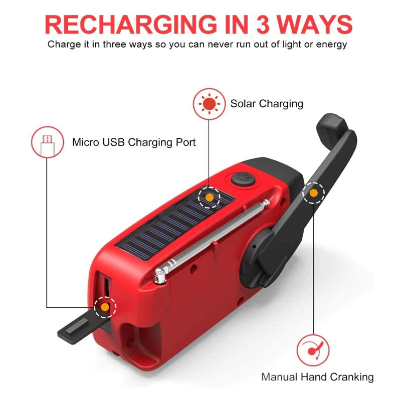 EdgeGuard – Compact & Multi-Purpose Emergency Radio with Hand Crank & Solar Charging