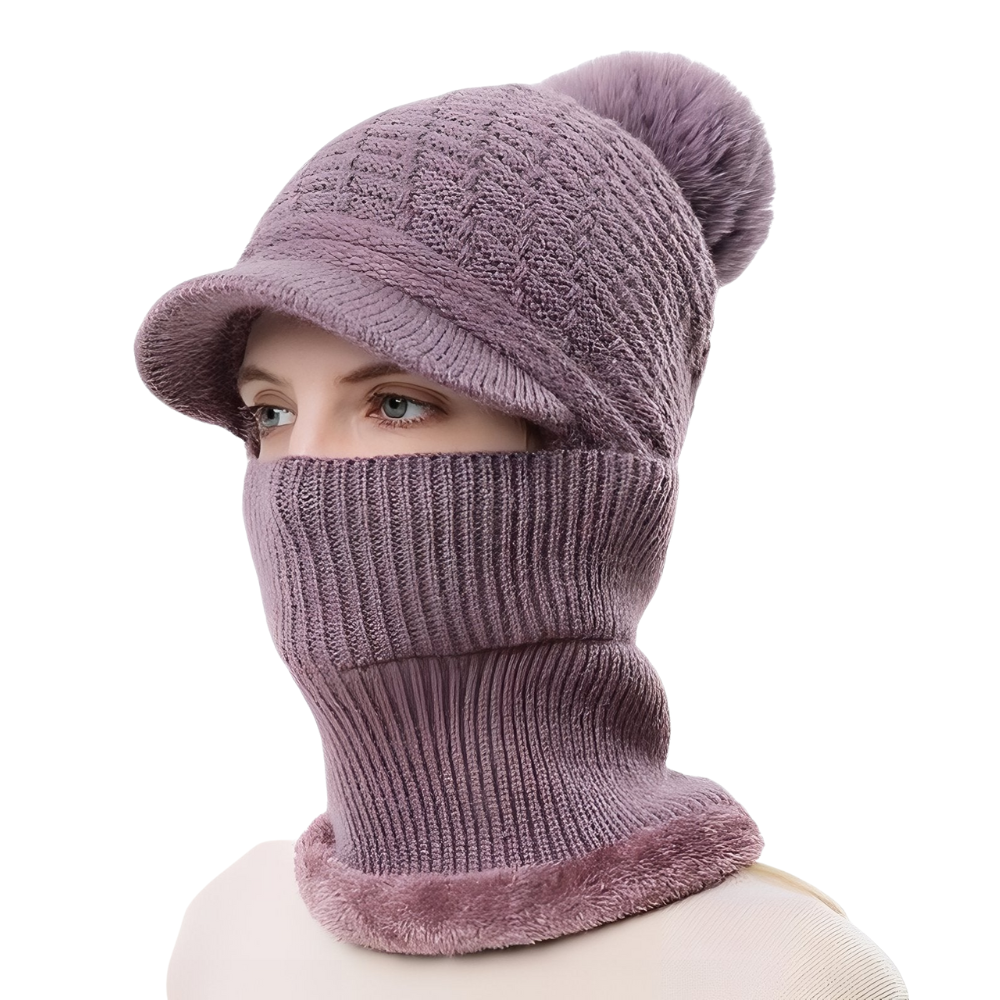 Knitted Winter Hat with Visor and Neck Warmer | Active Peaks