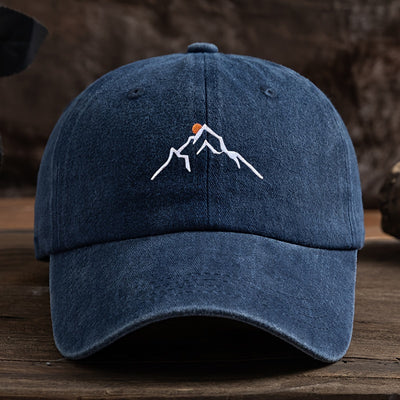 SummitShield – Adjustable Embroidered Mountain Baseball Cap for Outdoor Adventures