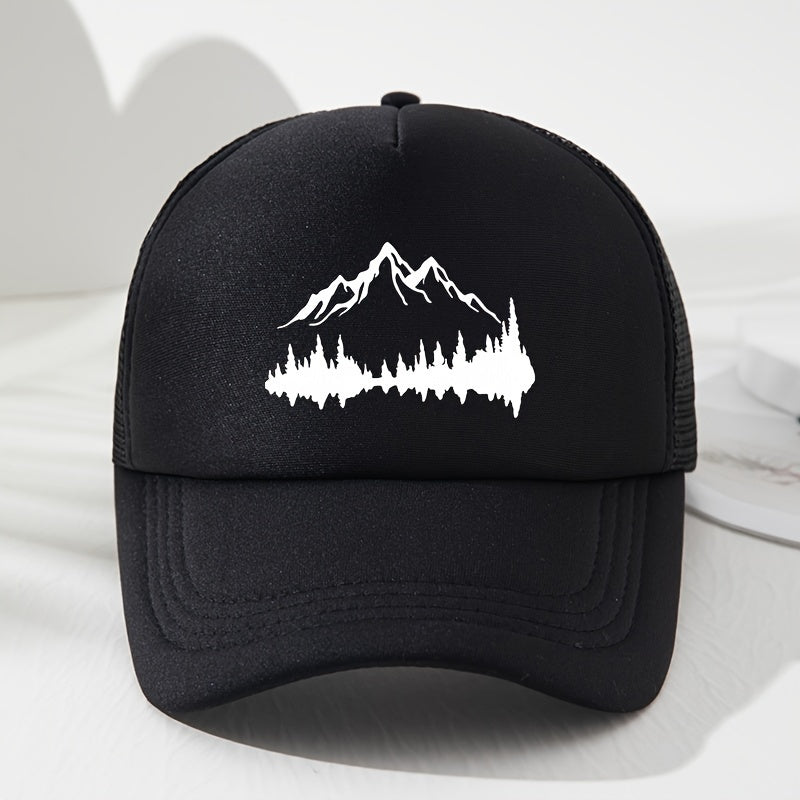 TrailStep – Adjustable & Breathable Mesh Baseball Cap with Mountain Print