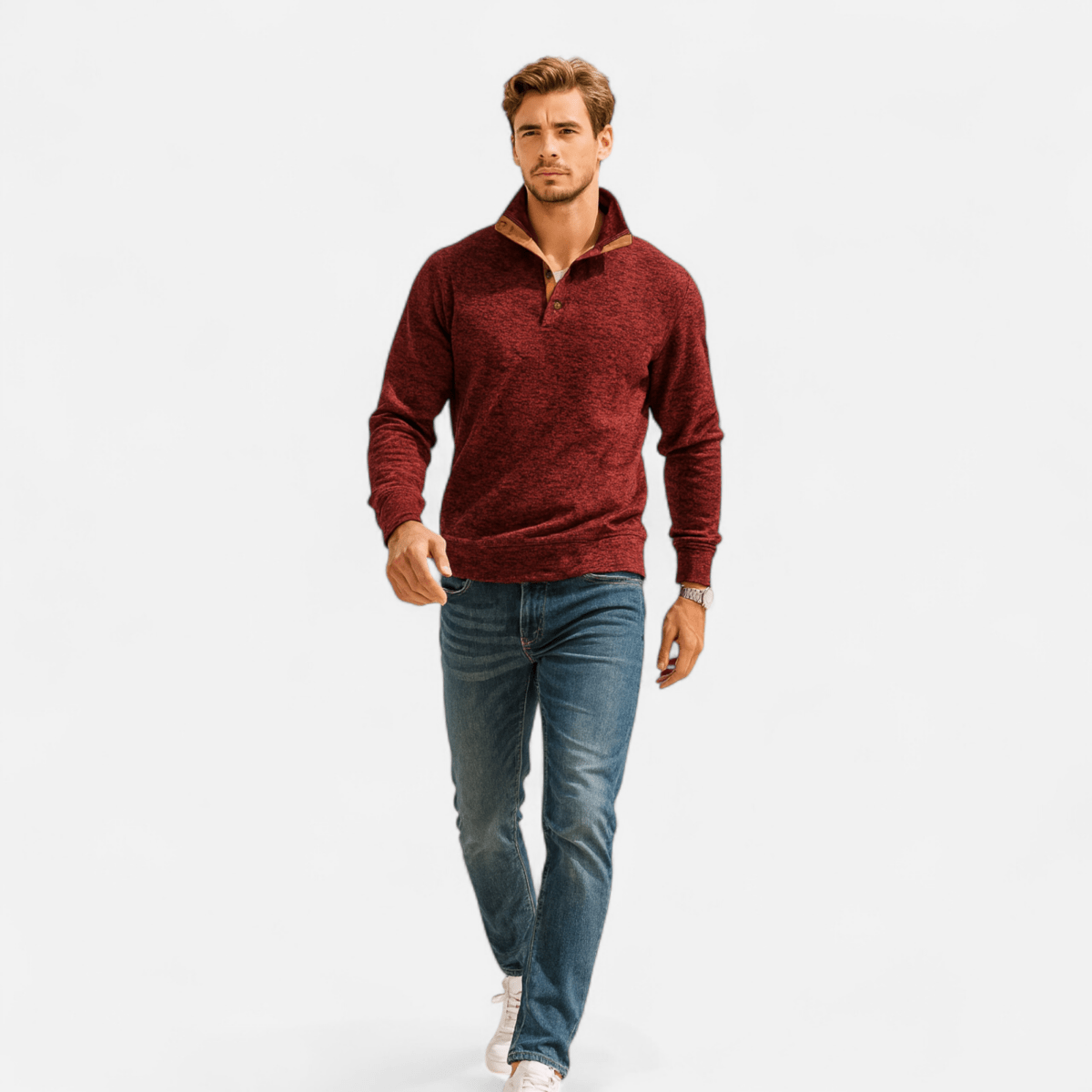 Knitted Outdoor Sweater with Stand Collar - Active Peaks