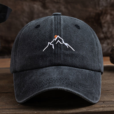 SummitShield – Adjustable Embroidered Mountain Baseball Cap for Outdoor Adventures