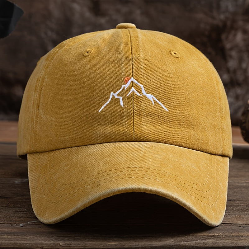 SummitShield – Adjustable Embroidered Mountain Baseball Cap for Outdoor Adventures