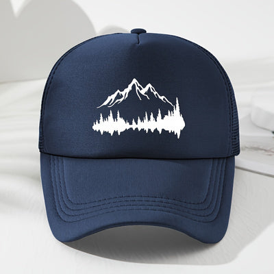 TrailStep – Adjustable & Breathable Mesh Baseball Cap with Mountain Print