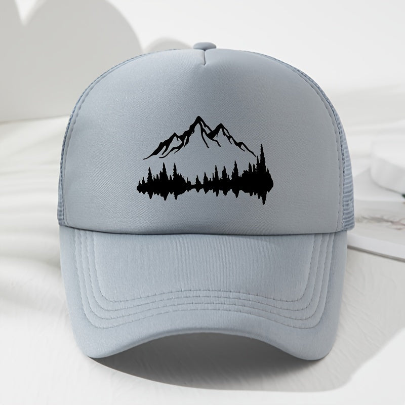 TrailStep – Adjustable & Breathable Mesh Baseball Cap with Mountain Print