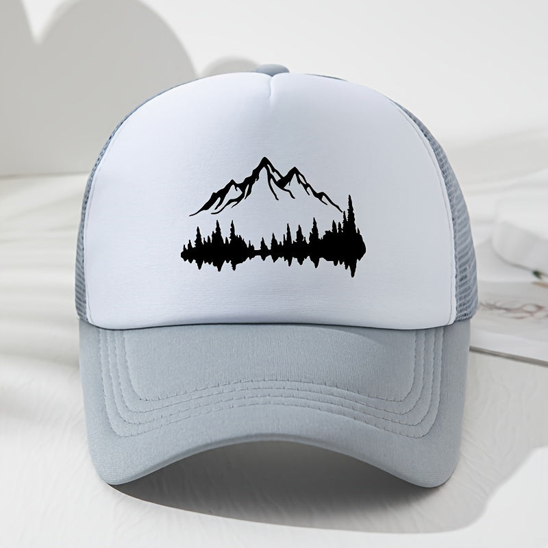 TrailStep – Adjustable & Breathable Mesh Baseball Cap with Mountain Print