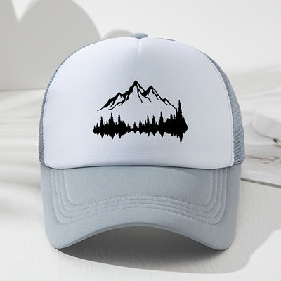 TrailStep – Adjustable & Breathable Mesh Baseball Cap with Mountain Print