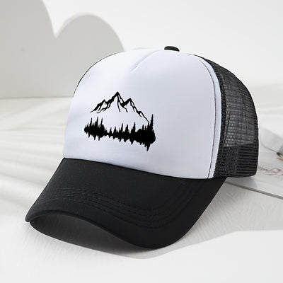 TrailStep – Adjustable & Breathable Mesh Baseball Cap with Mountain Print